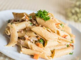 Creamy garlic sun-dried tomato pasta