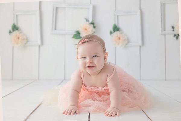 Peach baby birthday dress